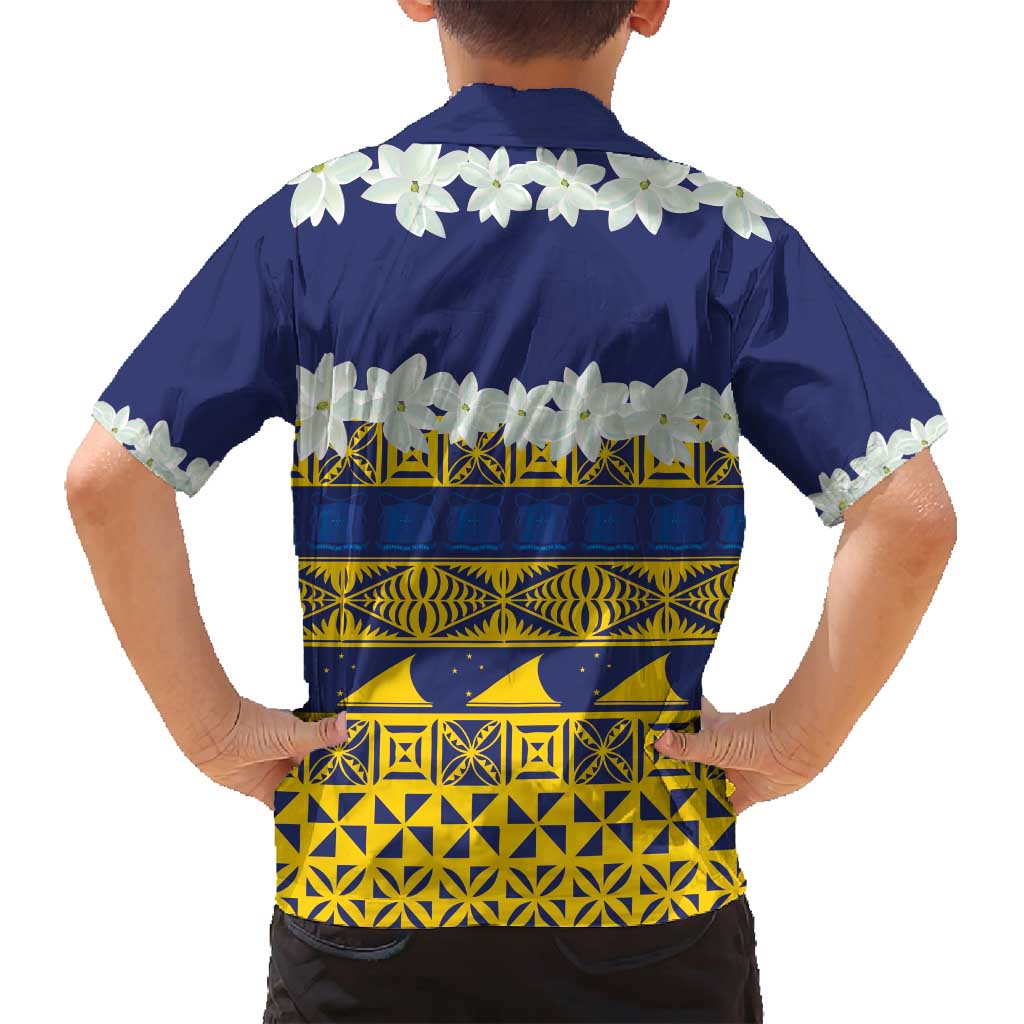 Tokelau Language Week Family Matching Summer Maxi Dress and Hawaiian Shirt Tokelauan Tuluma With Gardenia Thunbergia LT14 - Polynesian Pride