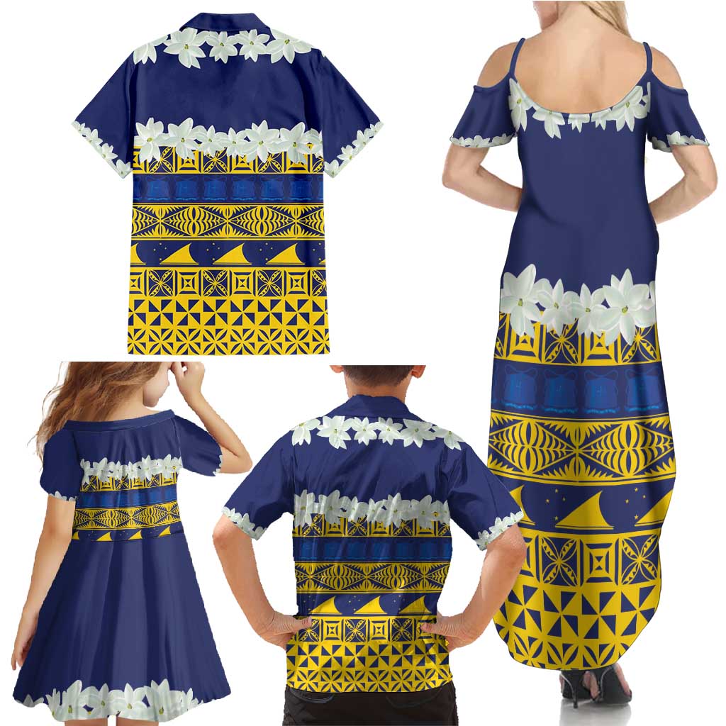 Tokelau Language Week Family Matching Summer Maxi Dress and Hawaiian Shirt Tokelauan Tuluma With Gardenia Thunbergia LT14 - Polynesian Pride