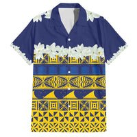 Tokelau Language Week Family Matching Summer Maxi Dress and Hawaiian Shirt Tokelauan Tuluma With Gardenia Thunbergia LT14 Dad's Shirt - Short Sleeve Blue - Polynesian Pride