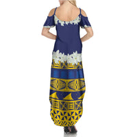 Tokelau Language Week Family Matching Summer Maxi Dress and Hawaiian Shirt Tokelauan Tuluma With Gardenia Thunbergia LT14 - Polynesian Pride