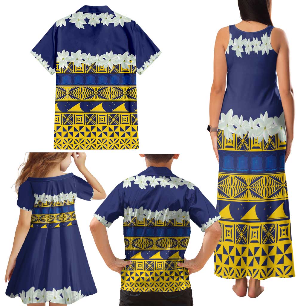Tokelau Language Week Family Matching Tank Maxi Dress and Hawaiian Shirt Tokelauan Tuluma With Gardenia Thunbergia LT14 - Polynesian Pride