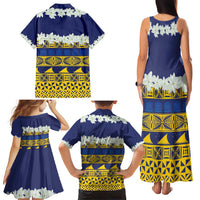 Tokelau Language Week Family Matching Tank Maxi Dress and Hawaiian Shirt Tokelauan Tuluma With Gardenia Thunbergia LT14 - Polynesian Pride