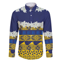 Tokelau Language Week Family Matching Tank Maxi Dress and Hawaiian Shirt Tokelauan Tuluma With Gardenia Thunbergia LT14 Dad's Shirt - Long Sleeve Blue - Polynesian Pride