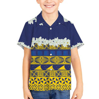 Tokelau Language Week Family Matching Tank Maxi Dress and Hawaiian Shirt Tokelauan Tuluma With Gardenia Thunbergia LT14 Son's Shirt Blue - Polynesian Pride