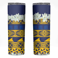 Tokelau Language Week Skinny Tumbler Tokelauan Tuluma With Gardenia Thunbergia LT14 Blue - Polynesian Pride