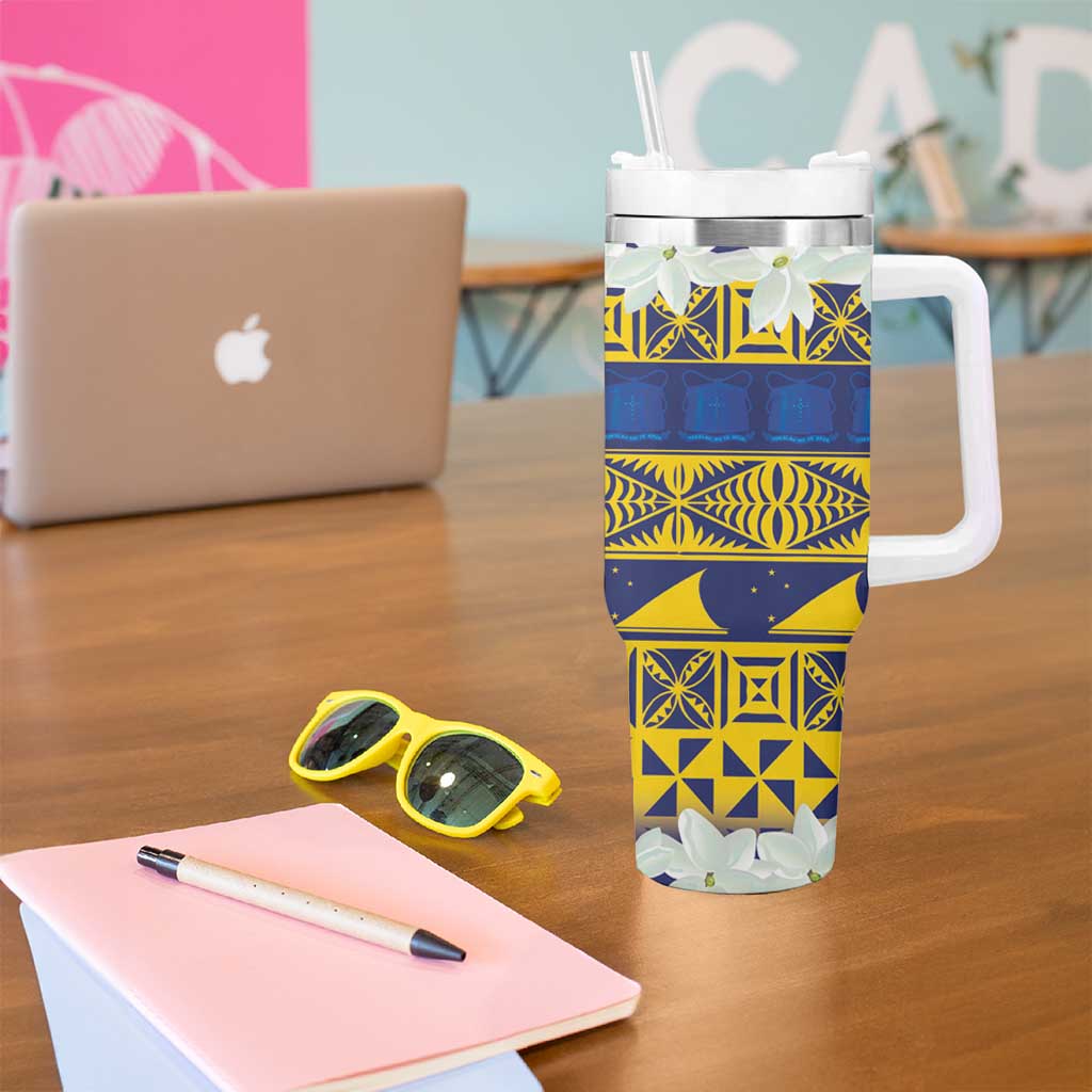 Tokelau Language Week Tumbler With Handle Tokelauan Tuluma With Gardenia Thunbergia