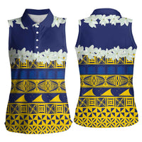 Tokelau Language Week Women Sleeveless Polo Shirt Tokelauan Tuluma With Gardenia Thunbergia LT14 - Polynesian Pride