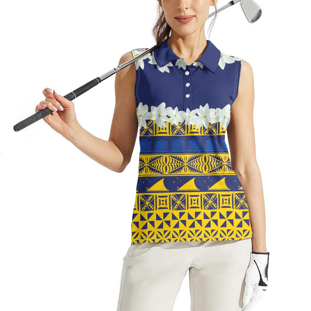 Tokelau Language Week Women Sleeveless Polo Shirt Tokelauan Tuluma With Gardenia Thunbergia LT14 - Polynesian Pride