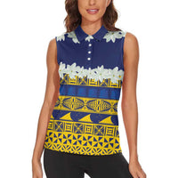 Tokelau Language Week Women Sleeveless Polo Shirt Tokelauan Tuluma With Gardenia Thunbergia LT14 - Polynesian Pride
