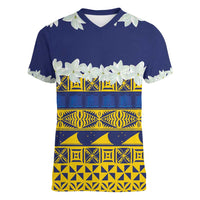Tokelau Language Week Women V-Neck T-Shirt Tokelauan Tuluma With Gardenia Thunbergia LT14 Female Blue - Polynesian Pride