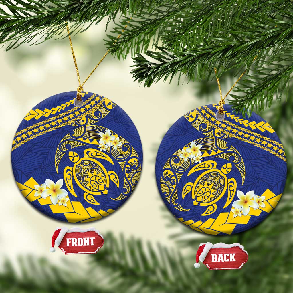 Te Vaiaho o te Gagana Tokelau Ceramic Ornament Polynesian Turtle - Malo Ni! LT14 Circle Blue - Polynesian Pride