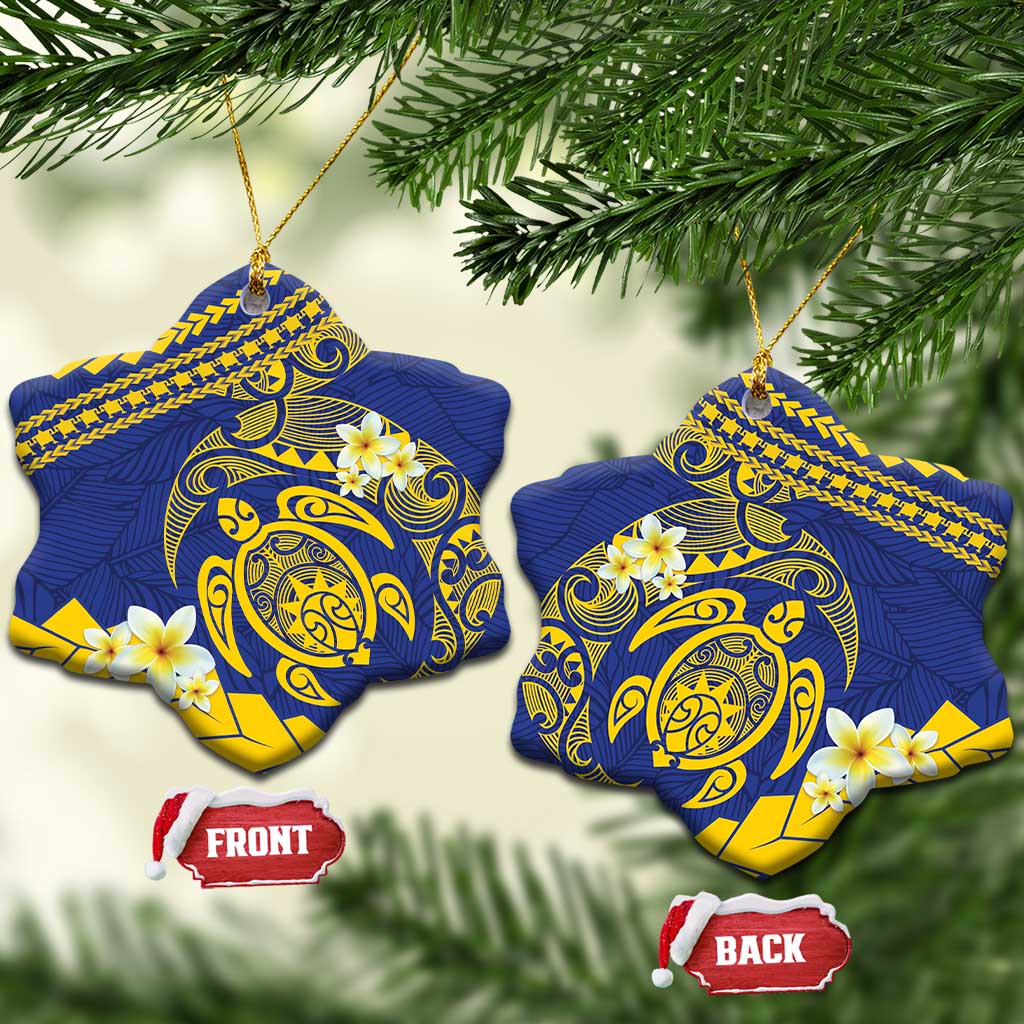 Te Vaiaho o te Gagana Tokelau Ceramic Ornament Polynesian Turtle - Malo Ni! LT14 Snow Flake Blue - Polynesian Pride