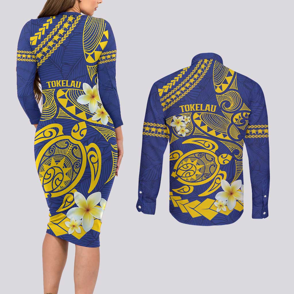 Te Vaiaho o te Gagana Tokelau Couples Matching Long Sleeve Bodycon Dress and Long Sleeve Button Shirt Polynesian Turtle - Malo Ni! LT14 - Polynesian Pride