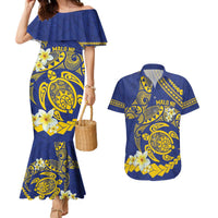 Te Vaiaho o te Gagana Tokelau Couples Matching Mermaid Dress and Hawaiian Shirt Polynesian Turtle - Malo Ni! LT14 Blue - Polynesian Pride