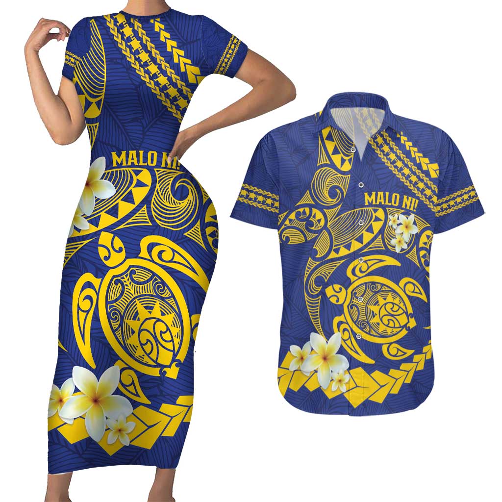 Te Vaiaho o te Gagana Tokelau Couples Matching Short Sleeve Bodycon Dress and Hawaiian Shirt Polynesian Turtle - Malo Ni! LT14 Blue - Polynesian Pride