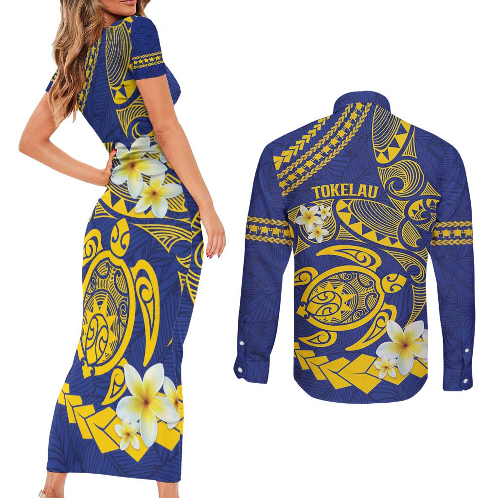Te Vaiaho o te Gagana Tokelau Couples Matching Short Sleeve Bodycon Dress and Long Sleeve Button Shirt Polynesian Turtle - Malo Ni! LT14 - Polynesian Pride