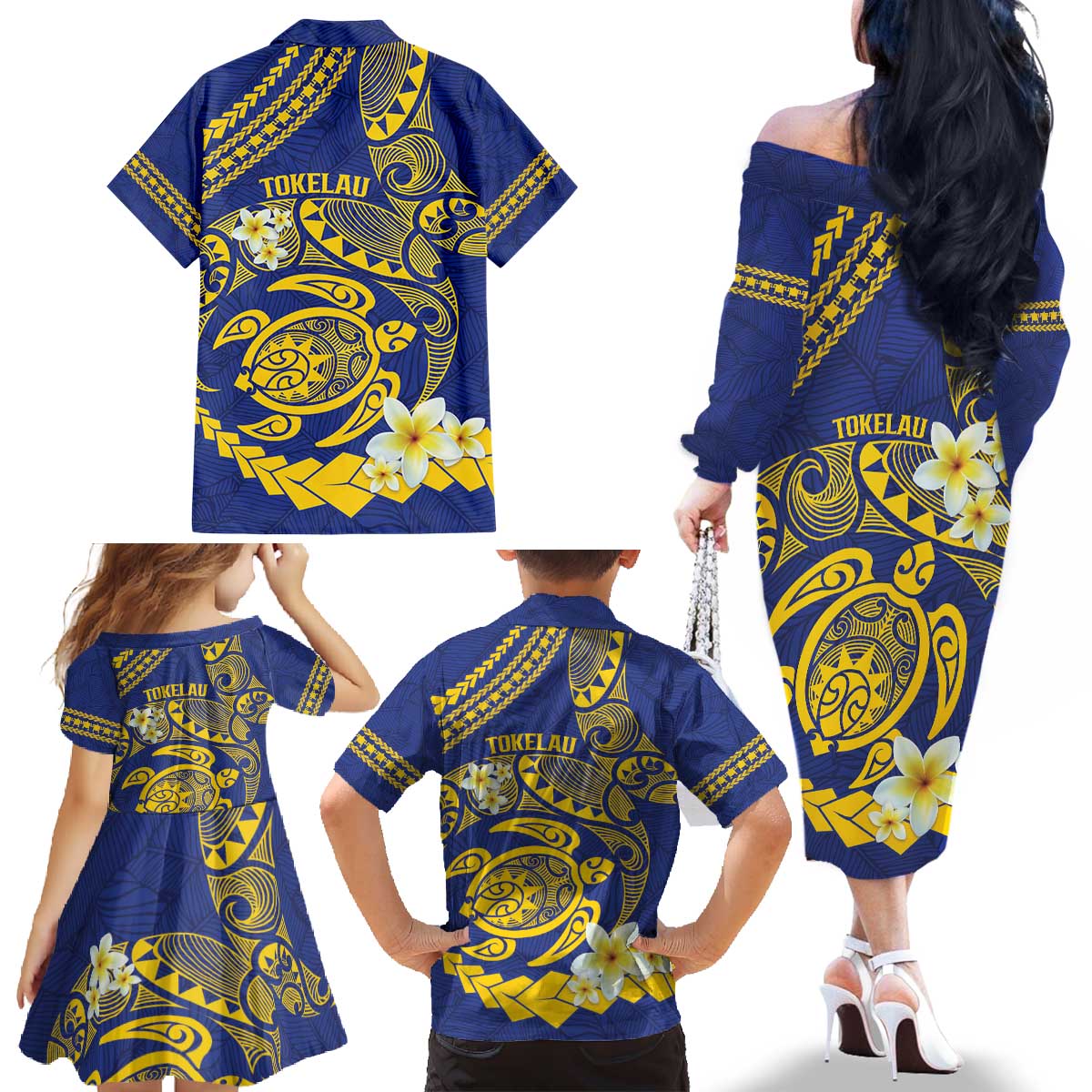 Te Vaiaho o te Gagana Tokelau Family Matching Off The Shoulder Long Sleeve Dress and Hawaiian Shirt Polynesian Turtle - Malo Ni! LT14 - Polynesian Pride