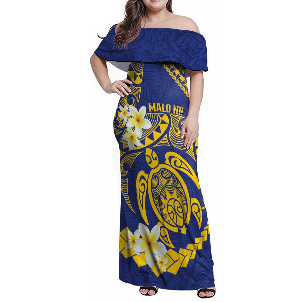Te Vaiaho o te Gagana Tokelau Family Matching Off Shoulder Maxi Dress and Hawaiian Shirt Polynesian Turtle - Malo Ni! LT14 Mom's Dress Blue - Polynesian Pride