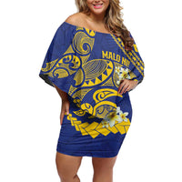 Te Vaiaho o te Gagana Tokelau Family Matching Off Shoulder Short Dress and Hawaiian Shirt Polynesian Turtle - Malo Ni! LT14 Mom's Dress Blue - Polynesian Pride