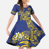 Te Vaiaho o te Gagana Tokelau Family Matching Tank Maxi Dress and Hawaiian Shirt Polynesian Turtle - Malo Ni! LT14 Daughter's Dress Blue - Polynesian Pride