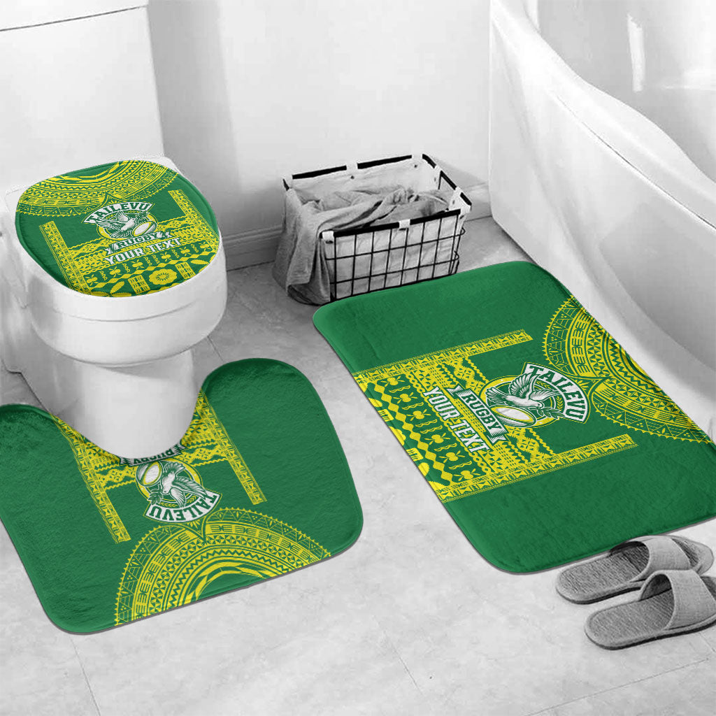 Fiji Tailevu Rugby Custom Bathroom Set Go Champions Fijian Tapa Pattern LT14 Mat Set Only (3 pcs) One Size Green - Polynesian Pride