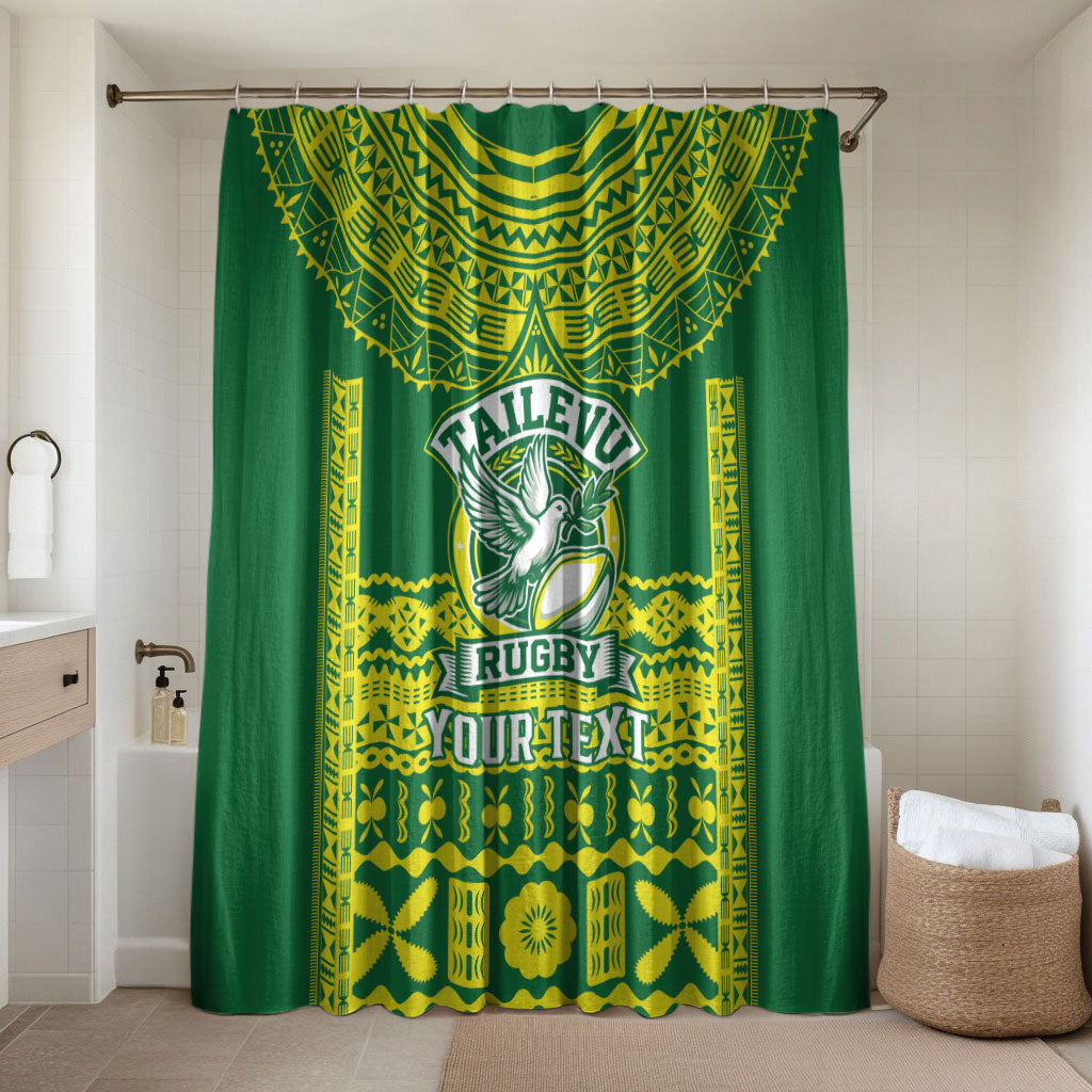 Fiji Tailevu Rugby Custom Bathroom Set Go Champions Fijian Tapa Pattern LT14 Shower Curtain Only Green - Polynesian Pride