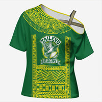 Fiji Tailevu Rugby Custom Cross Shoulder Shirt Go Champions Fijian Tapa Pattern LT14 Female Green - Polynesian Pride