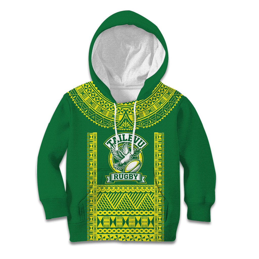 Fiji Tailevu Rugby Custom Kid Hoodie Go Champions Fijian Tapa Pattern LT14 Hoodie Green - Polynesian Pride