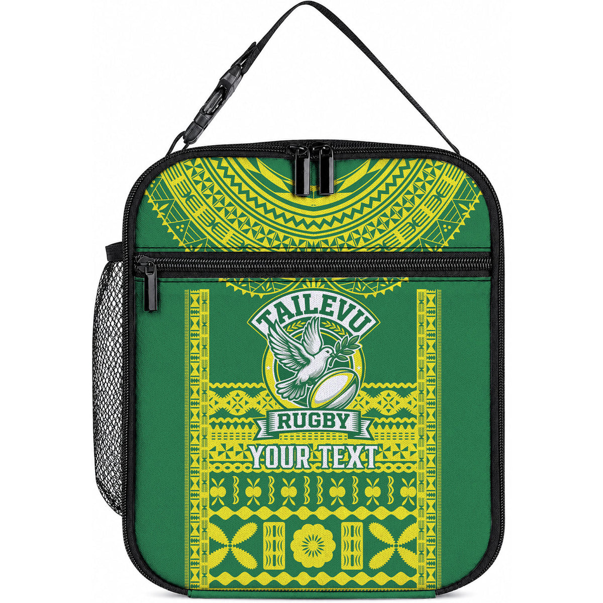 Fiji Tailevu Rugby Custom Lunch Bag Go Champions Fijian Tapa Pattern LT14 10.2 × 8.3 × 4.3 inch Green - Polynesian Pride