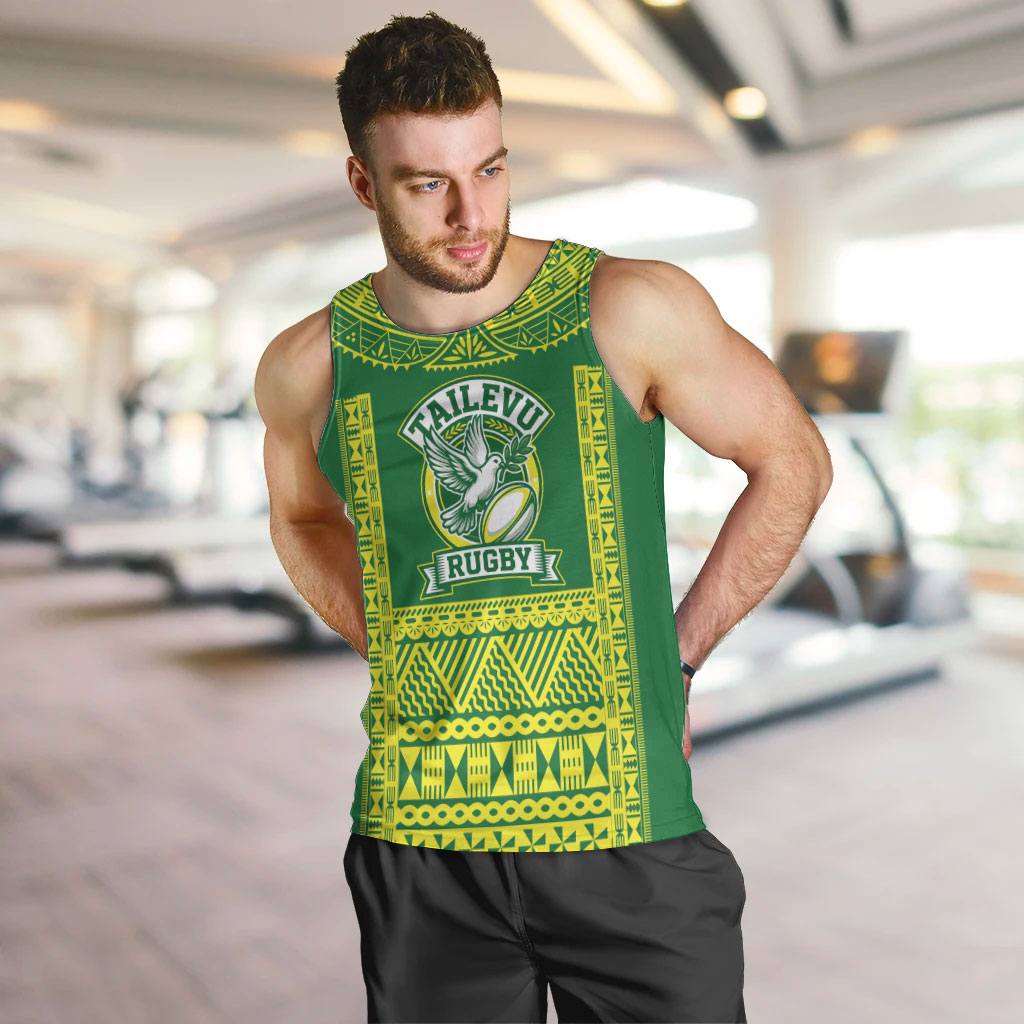 Fiji Tailevu Rugby Custom Men Tank Top Go Champions Fijian Tapa Pattern LT14 Green - Polynesian Pride
