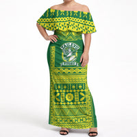 Fiji Tailevu Rugby Custom Off Shoulder Maxi Dress Go Champions Fijian Tapa Pattern LT14 Women Green - Polynesian Pride