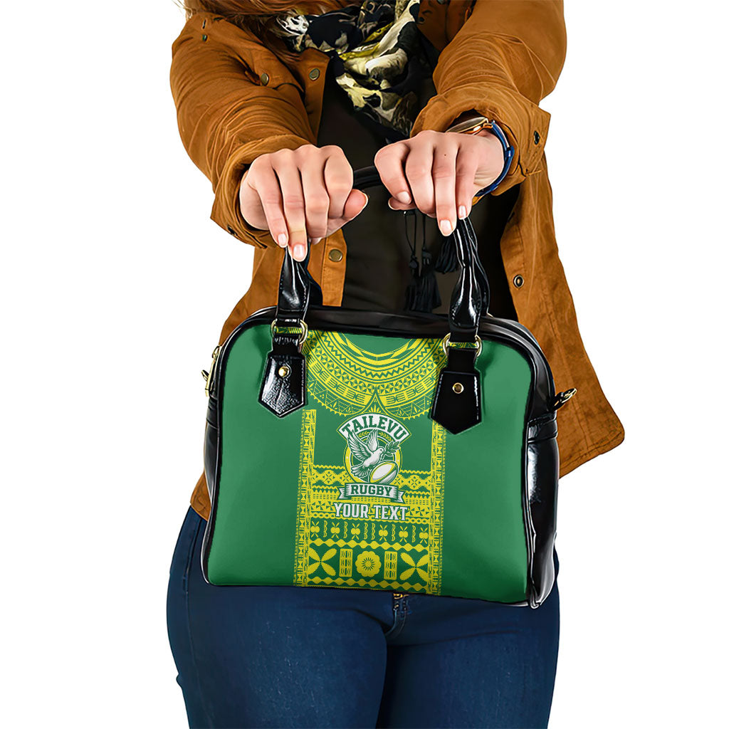 Fiji Tailevu Rugby Custom Shoulder Handbag Go Champions Fijian Tapa Pattern LT14 One Size Green - Polynesian Pride