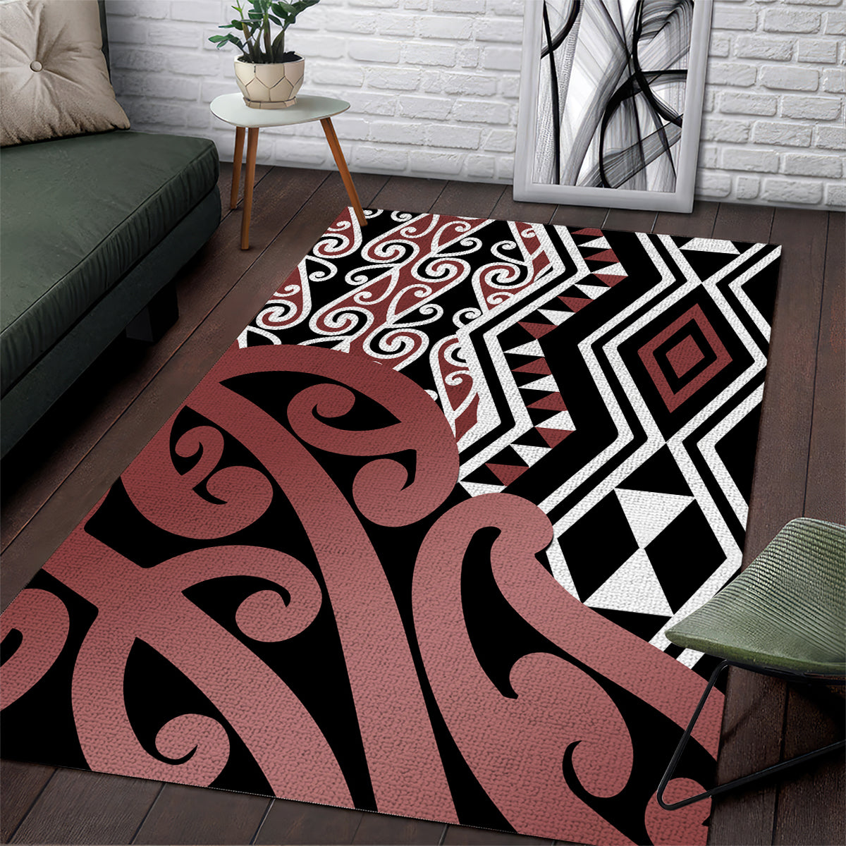 New Zealand Area Rug Aotearoa Kowhaiwhai Mix Taniko Art LT14 Brown - Polynesian Pride