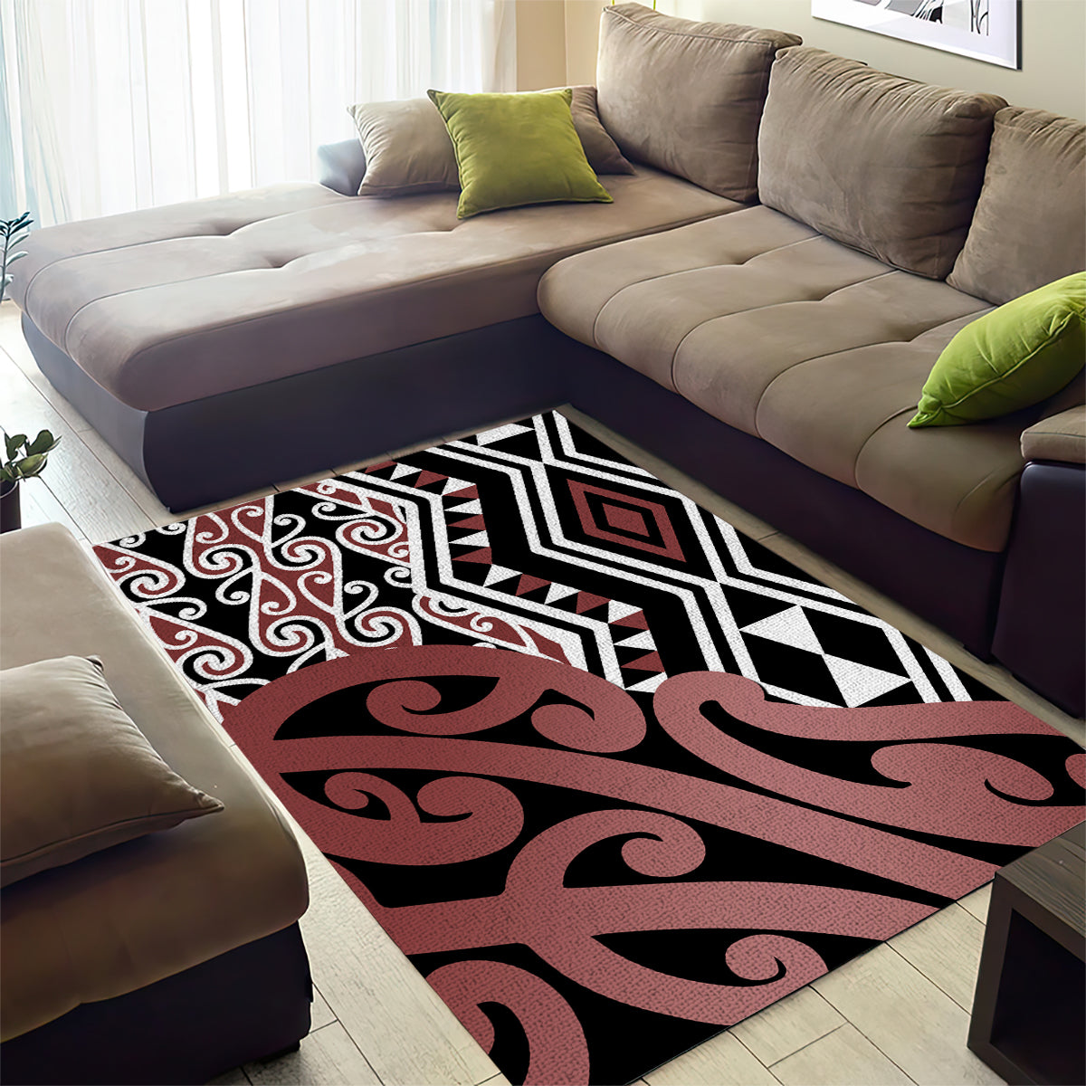 New Zealand Area Rug Aotearoa Kowhaiwhai Mix Taniko Art LT14 - Polynesian Pride
