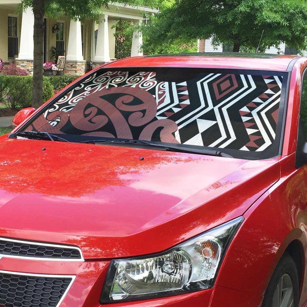 New Zealand Auto Sun Shade Aotearoa Kowhaiwhai Mix Taniko Art - Polynesian Pride