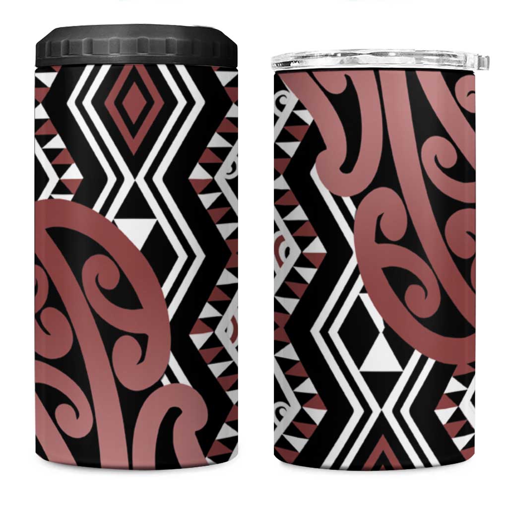 New Zealand 4 in 1 Can Cooler Tumbler Aotearoa Kowhaiwhai Mix Taniko Art - Brown LT14 One Size: 16 oz Brown - Polynesian Pride