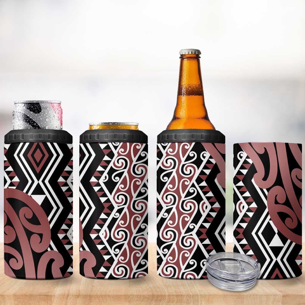 New Zealand 4 in 1 Can Cooler Tumbler Aotearoa Kowhaiwhai Mix Taniko Art - Brown LT14 - Polynesian Pride