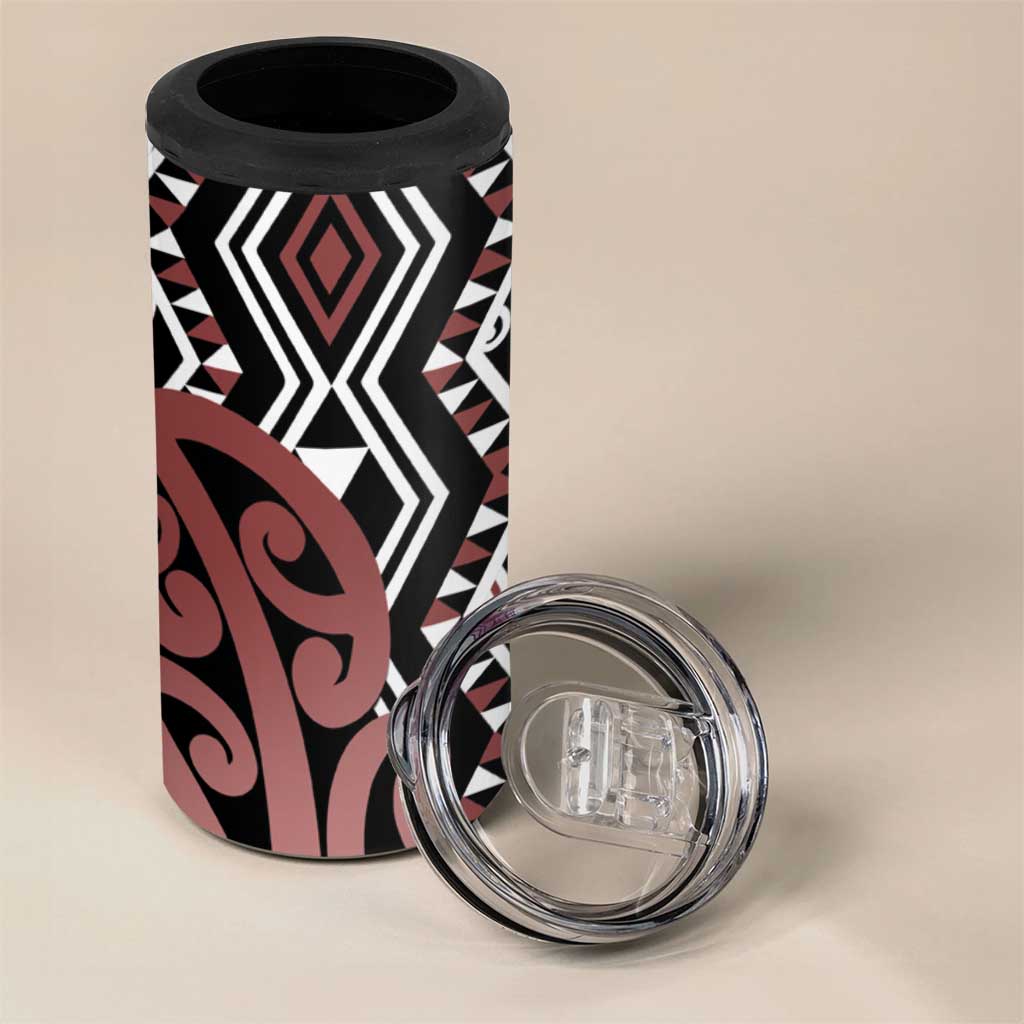 New Zealand 4 in 1 Can Cooler Tumbler Aotearoa Kowhaiwhai Mix Taniko Art - Brown LT14 - Polynesian Pride