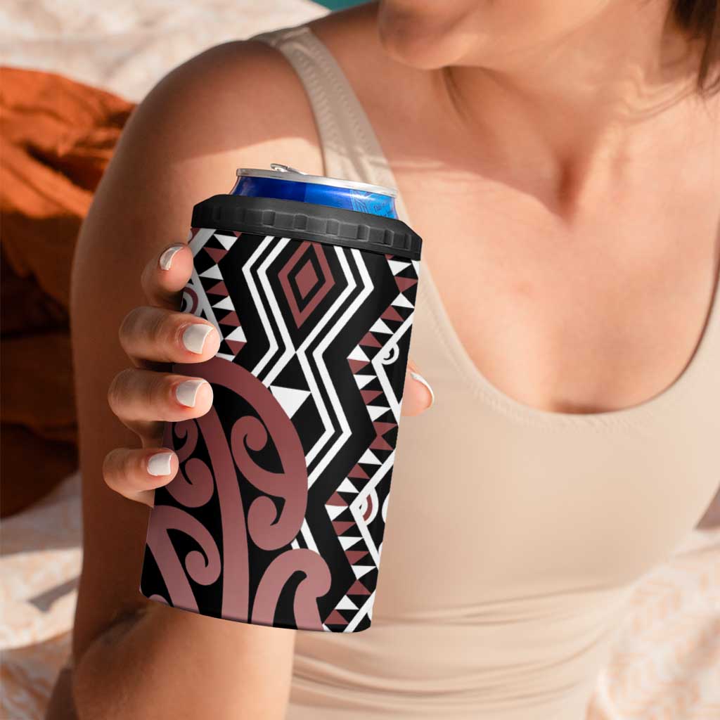 New Zealand 4 in 1 Can Cooler Tumbler Aotearoa Kowhaiwhai Mix Taniko Art - Brown LT14 - Polynesian Pride