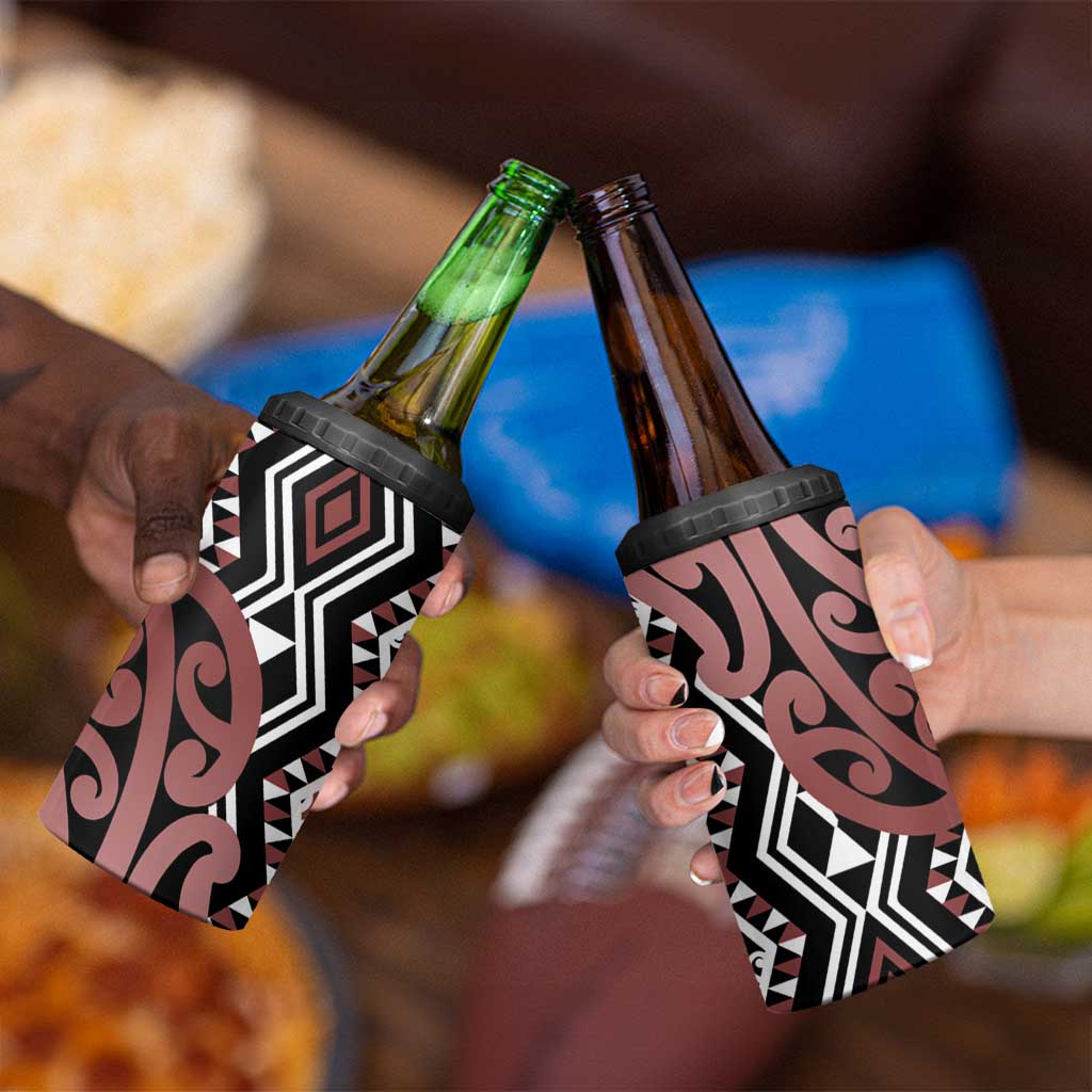 New Zealand 4 in 1 Can Cooler Tumbler Aotearoa Kowhaiwhai Mix Taniko Art - Brown LT14 - Polynesian Pride