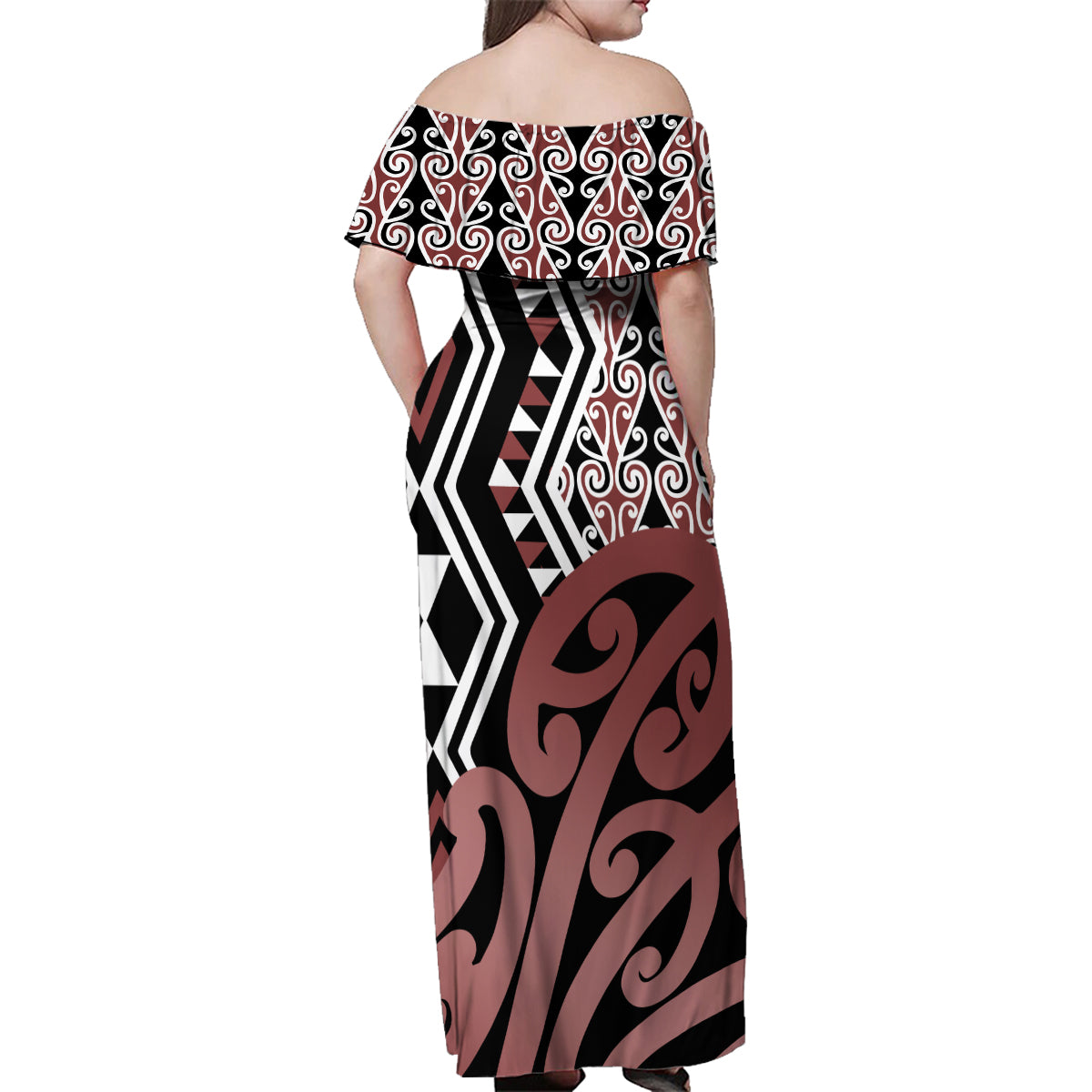 New Zealand Family Matching Off Shoulder Maxi Dress and Hawaiian Shirt Aotearoa Kowhaiwhai Mix Taniko Art LT14 - Polynesian Pride