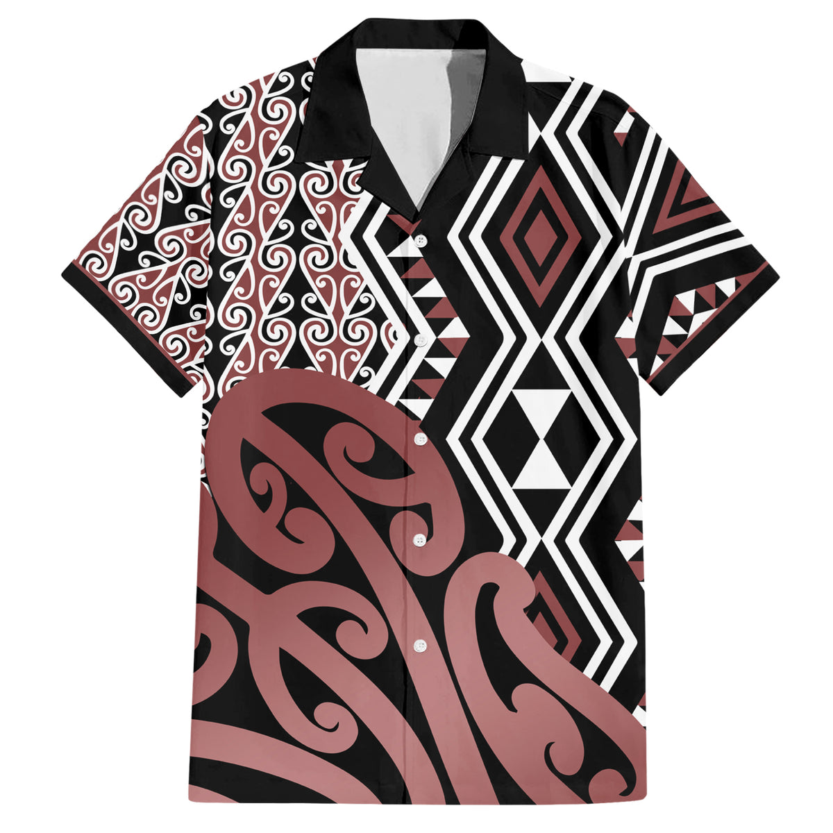 New Zealand Family Matching Short Sleeve Bodycon Dress and Hawaiian Shirt Aotearoa Kowhaiwhai Mix Taniko Art LT14 Dad's Shirt - Short Sleeve Brown - Polynesian Pride