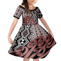 New Zealand Family Matching Tank Maxi Dress and Hawaiian Shirt Aotearoa Kowhaiwhai Mix Taniko Art LT14 Daughter's Dress Brown - Polynesian Pride