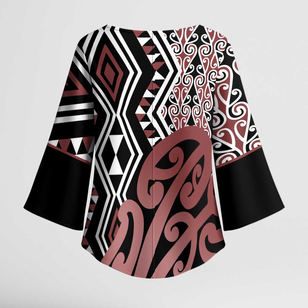 New Zealand Kimono Sleeve Blouse Aotearoa Kowhaiwhai Mix Taniko Art - Polynesian Pride