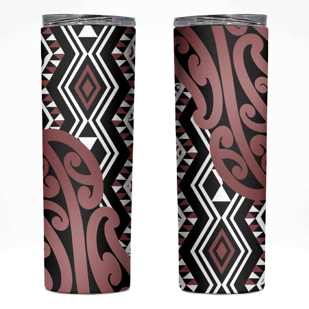 New Zealand Skinny Tumbler Aotearoa Kowhaiwhai Mix Taniko Art - Brown LT14 Brown - Polynesian Pride