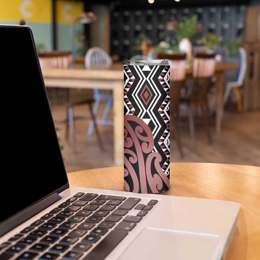 New Zealand Skinny Tumbler Aotearoa Kowhaiwhai Mix Taniko Art - Brown LT14 - Polynesian Pride