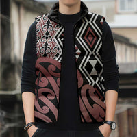New Zealand Sleeveless Puffer Jacket Aotearoa Kowhaiwhai Mix Taniko Art - Polynesian Pride