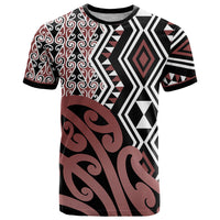 New Zealand T Shirt Aotearoa Kowhaiwhai Mix Taniko Art LT14 Brown - Polynesian Pride