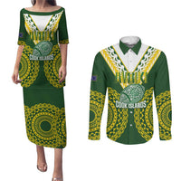 Custom Avaiki Cook Islands Rugby Couples Matching Puletasi and Long Sleeve Button Shirt Kuki Airani Tatau Green - Polynesian Pride