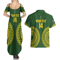 Custom Avaiki Cook Islands Rugby Couples Matching Summer Maxi Dress and Hawaiian Shirt Kuki Airani Tatau Green LT14 - Polynesian Pride
